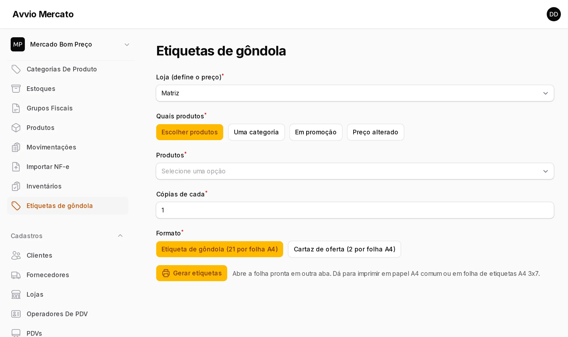 Etiquetas de gôndola